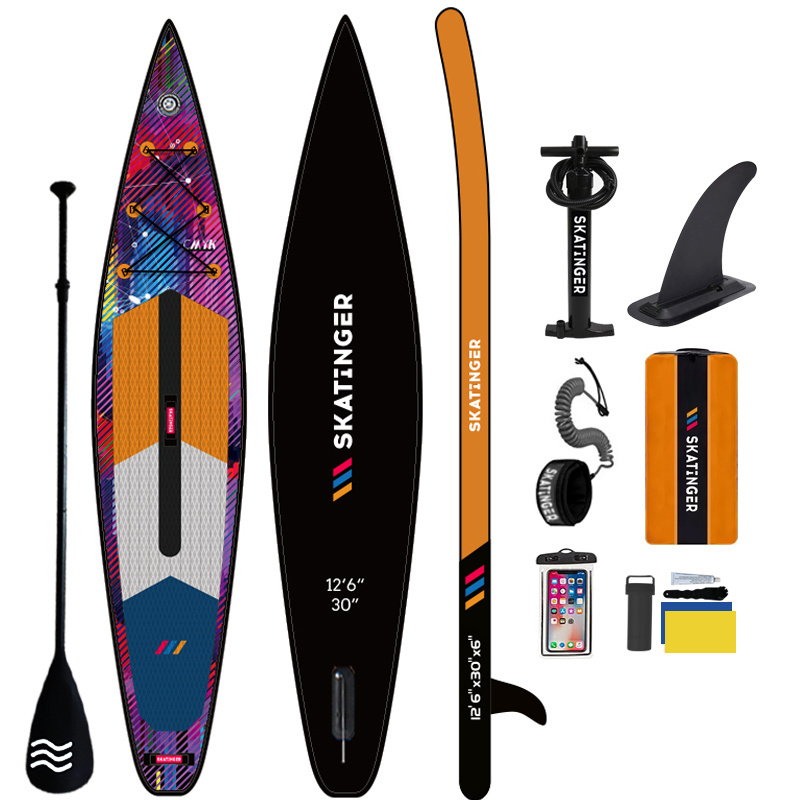 Skatinger 12.6' race sup board inflatable sup stand up racing board paddle racing board inflatable with all accessories