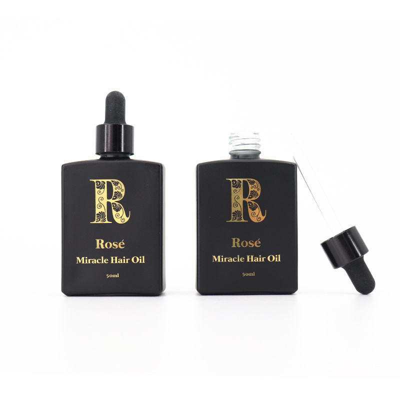 Rectangle Shape 30Ml Serum Black Glass Dropper Bottle For Essential Oils With Packing Box 1Oz Rectangular Beard Oil Bottles