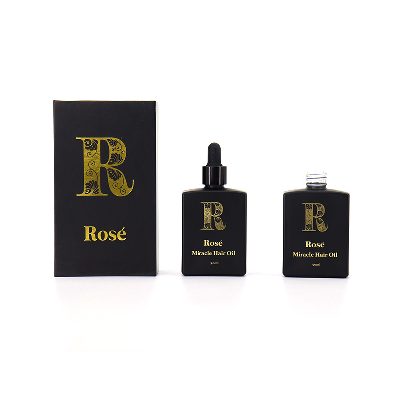 Rectangle Shape 30Ml Serum Black Glass Dropper Bottle For Essential Oils With Packing Box 1Oz Rectangular Beard Oil Bottles