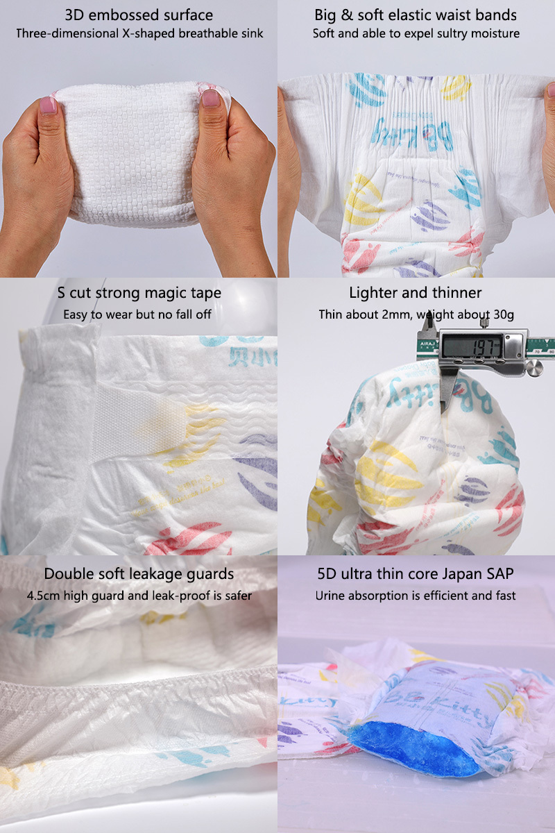 BB Kitty ODM / Custom Baby Diapers Wholesale Price Fraldas Descartaveis Dipper Baby Pampering Panal Japan Diapers