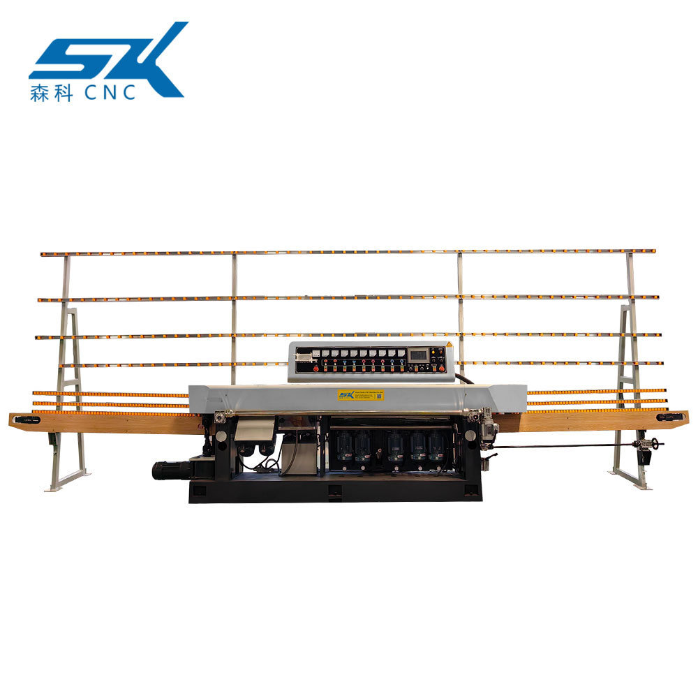 custom high quality 9 wheels straight line polisher bevel chamfering processing machine for glass mosaic