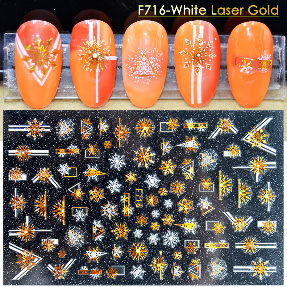 New nail stickers Christmas elk snowflake lines platinum laser 3D adhesive backed nail stickers