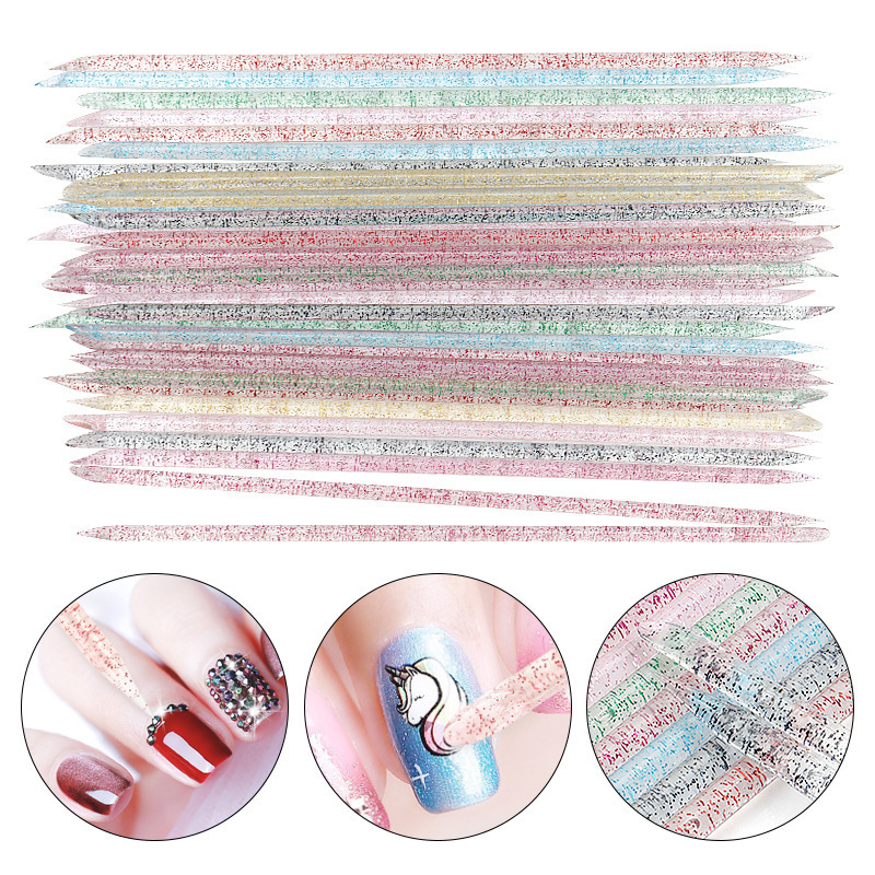 100Pcs/Bag Point Drill Stick Dead Skin Push Manicure Tool Reusable Safe Oblique Head Nail Faux Crystal Stick for Nail