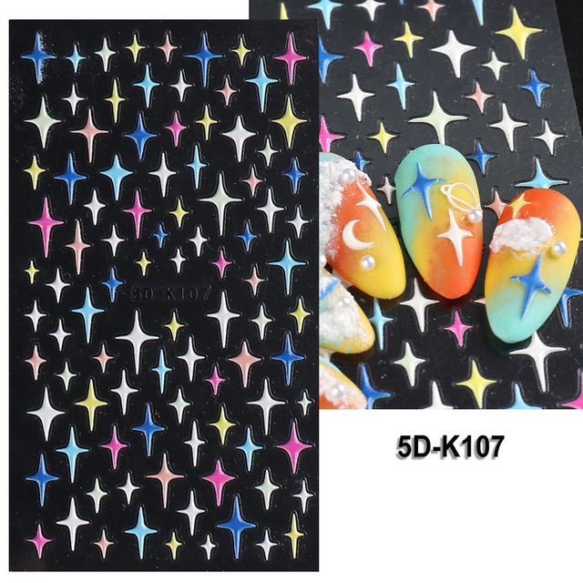 Star Nail Art Stickers 5D Self-Adhesive Luxurious Five Pointed Heart-shaped Star Moon Cloud Nail Art decals for nail art