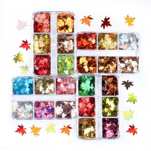 6 Grids Nail Sparkly Flakes Fall Maple Leaves Glitter Sequins for Nail Art Decorations Decals For Nail Art Beauty Salon