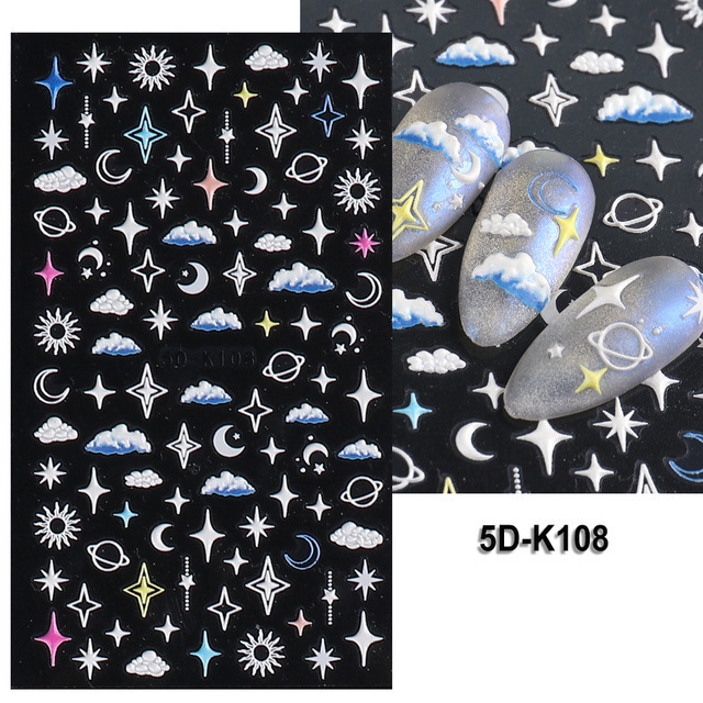 Star Nail Art Stickers 5D Self-Adhesive Luxurious Five Pointed Heart-shaped Star Moon Cloud Nail Art decals for nail art