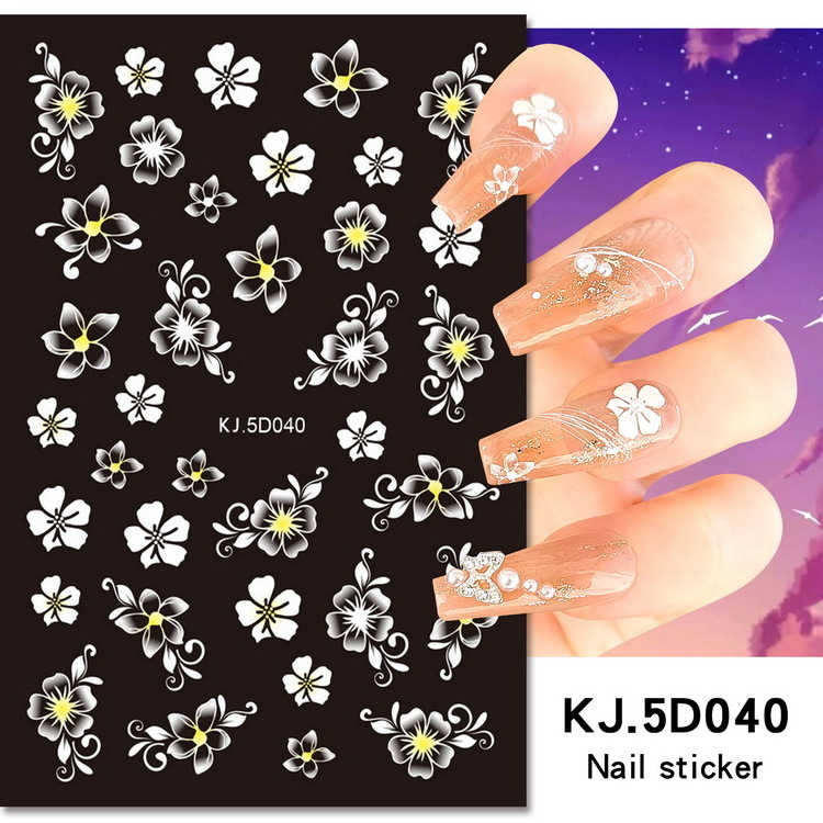 5D Embossed Flower Nail Art Stickers Self Adhesive Spring Summer Autumn Flower Leaves Decals for women decoration