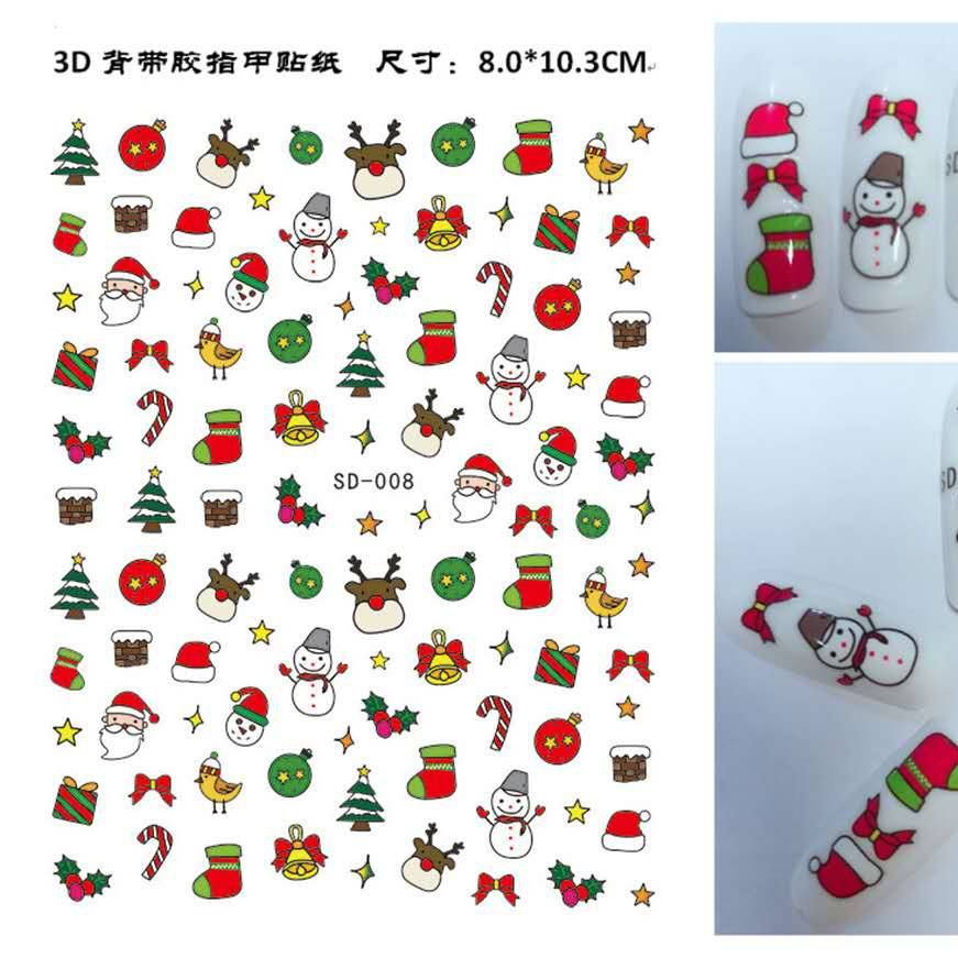 3D Self-adhesive Santa  Snowflake Nail Decals with  Snowflake Snowman Bird Christmas Bell Tree  Winter Christmas Nail stickers