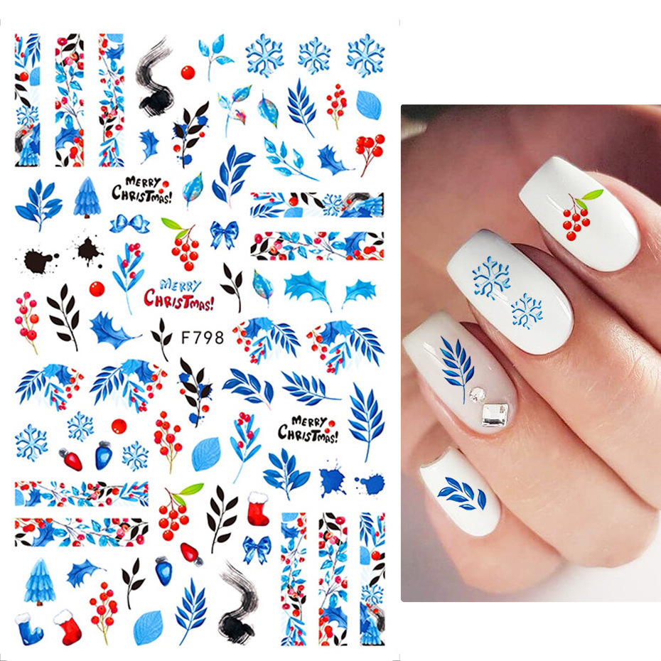 Christmas Nail Art Stickers Winter Snowflake Santa Bird Snowman Nail Decals 2023 New Year Nail Designer Decoration