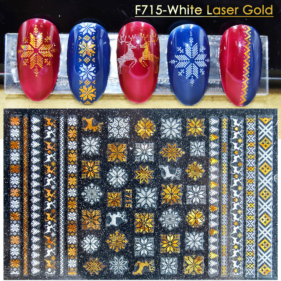 New nail stickers Christmas elk snowflake lines platinum laser 3D adhesive backed nail stickers