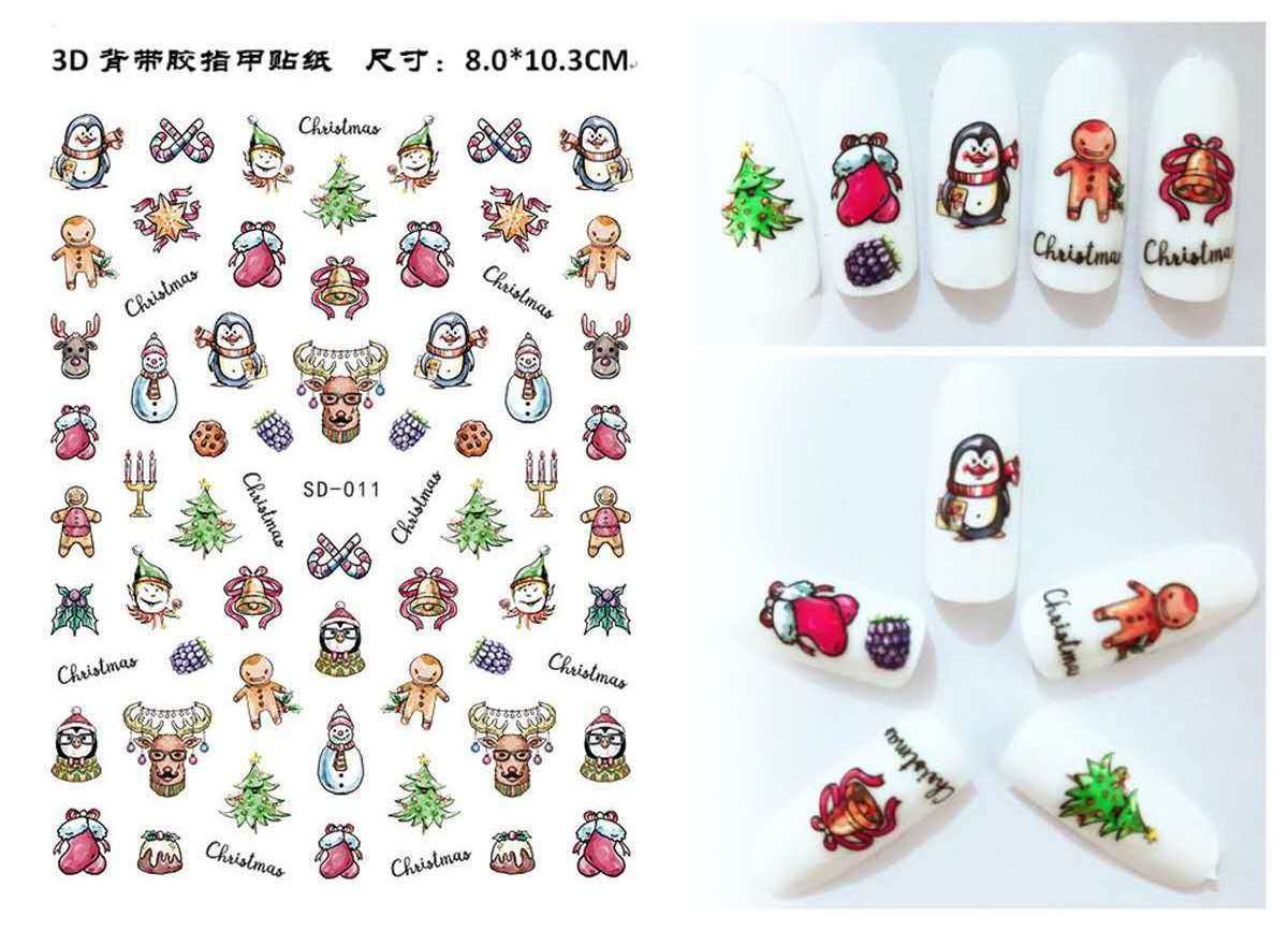 3D Self-adhesive Santa  Snowflake Nail Decals with  Snowflake Snowman Bird Christmas Bell Tree  Winter Christmas Nail stickers