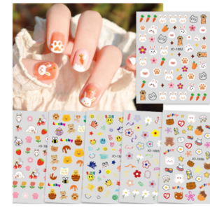 New cute bear  bunny carrot colorful flowers pink tulips sweet summer breeze nail sticker