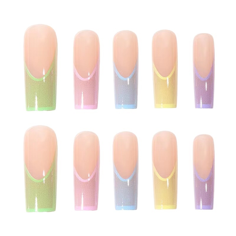 handmade press on nails Long Pipe French Candy Color Finished women soft gel wholesale handmade press on nails