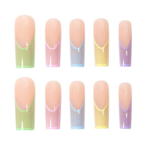 handmade press on nails Long Pipe French Candy Color Finished women soft gel wholesale handmade press on nails