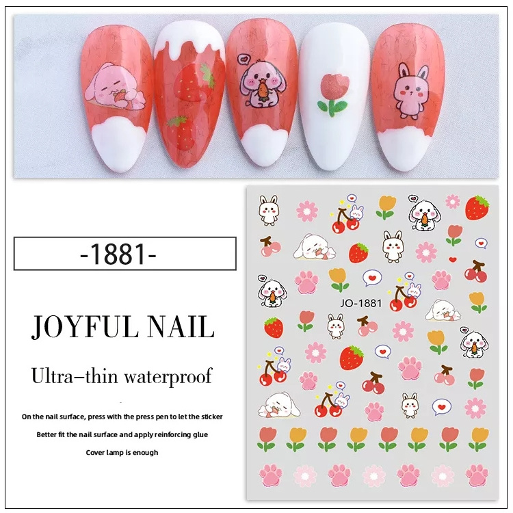 New cute bear  bunny carrot colorful flowers pink tulips sweet summer breeze nail sticker