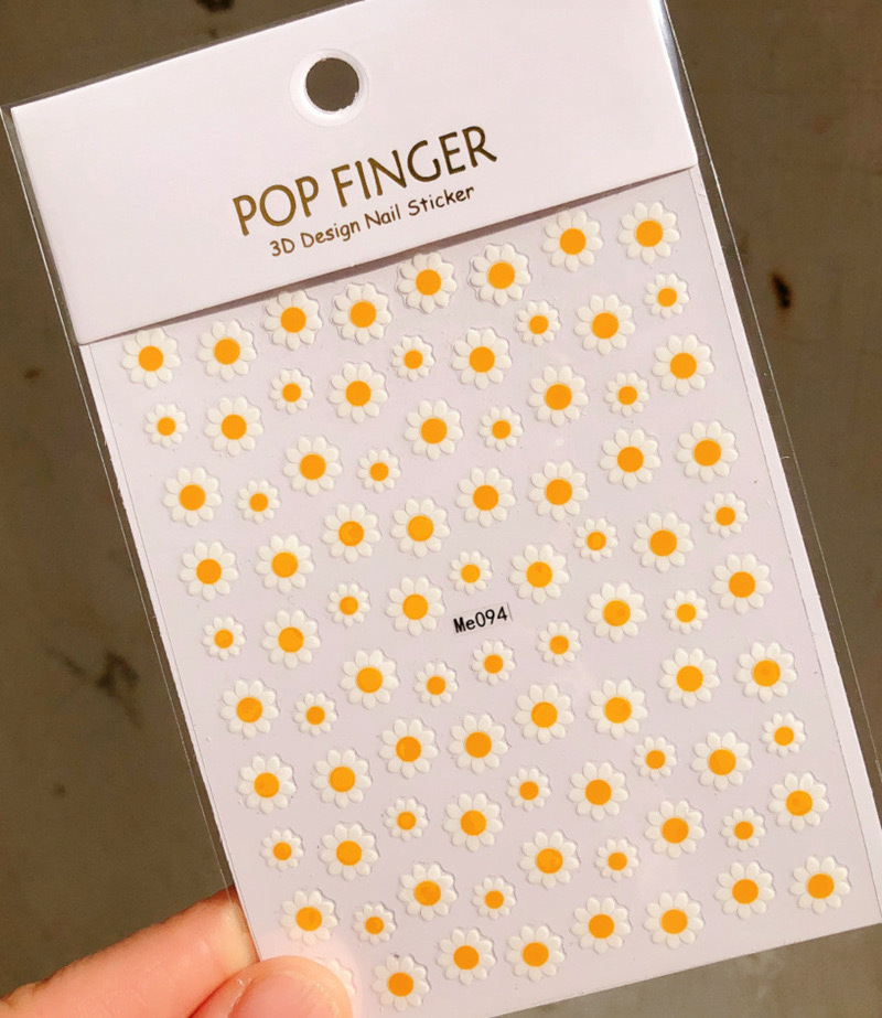 2024NEW Spring Daisy Nail Stickers Self-Adhesive Smile Face Sunflower Nail Design Decals for Nail Art Decoration