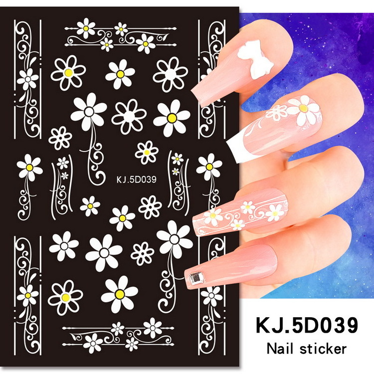 5D Embossed Flower Nail Art Stickers Self Adhesive Spring Summer Autumn Flower Leaves Decals for women decoration