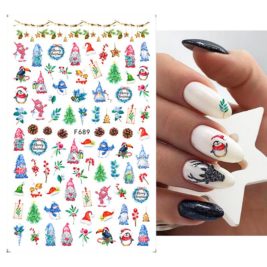 Christmas Nail Art Stickers Winter Snowflake Santa Bird Snowman Nail Decals 2023 New Year Nail Designer Decoration