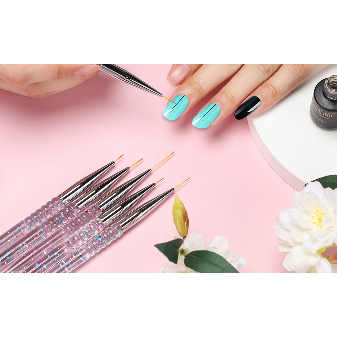 Thin Nail Art Dotting Drawing Pen (7/9/11/15/20mm) Nail Gel Polish Painting  Art Liner Brushes Set