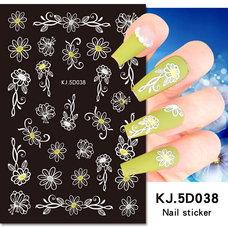 5D Embossed Flower Nail Art Stickers Self Adhesive Spring Summer Autumn Flower Leaves Decals for women decoration