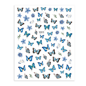 Hot selling New Blue Butterfly Flower Design  Nail Art Sticker For Nails Beauty Decoration Decals