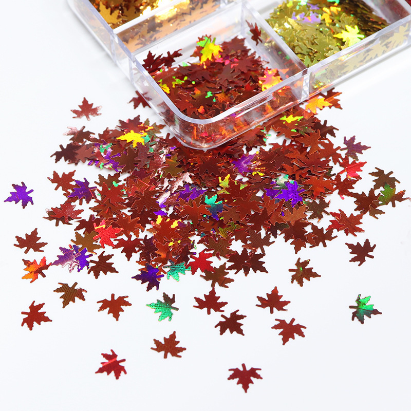 6 Grids Nail Sparkly Flakes Fall Maple Leaves Glitter Sequins for Nail Art Decorations Decals For Nail Art Beauty Salon