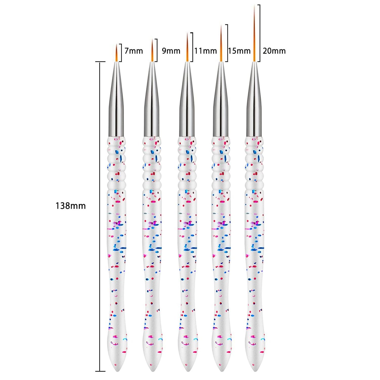 Thin Nail Art Dotting Drawing Pen (7/9/11/15/20mm) Nail Gel Polish Painting  Art Liner Brushes Set