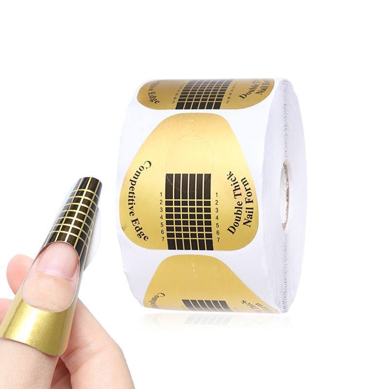 500 Pcs Adhesive Nail Forms Private Label Design Fashionable Gold Dual Form Nail System Paper Nail Forms