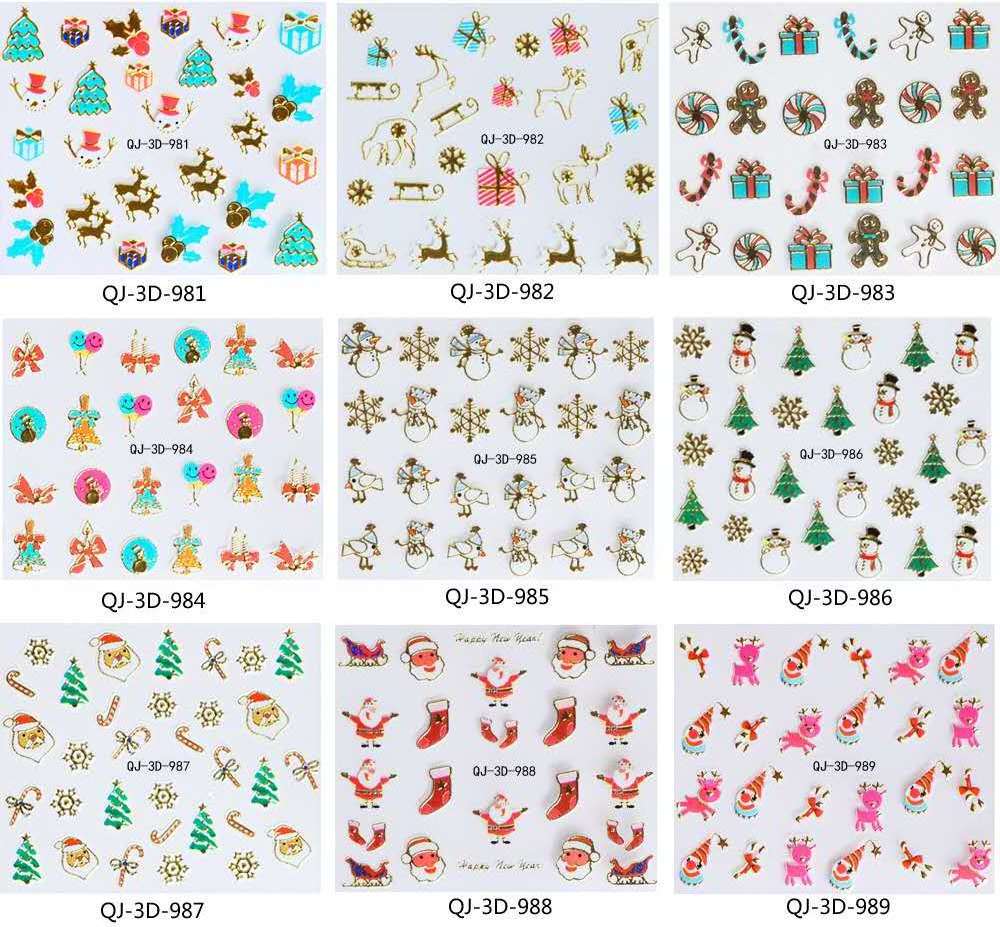 3D Self-adhesive Santa  Snowflake Nail Decals with  Snowflake Snowman Bird Christmas Bell Tree  Winter Christmas Nail stickers