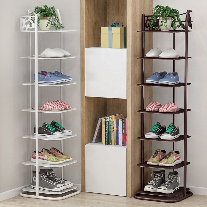 Modern simple multi-layer assembly floor metal shoe storage rack door single row high shoe rack