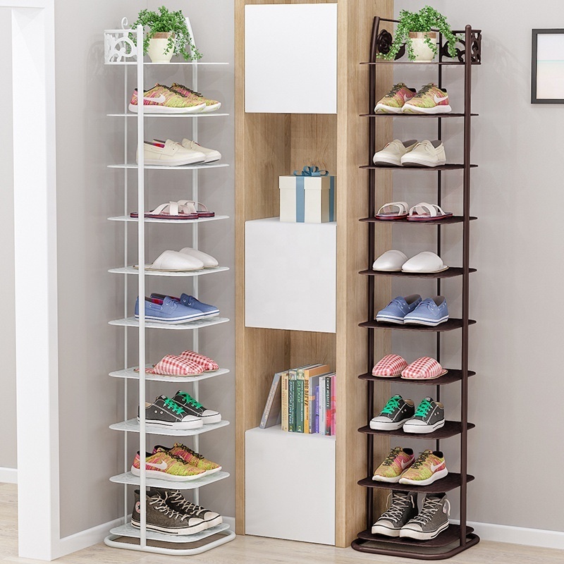 Modern simple multi-layer assembly floor metal shoe storage rack door single row high shoe rack