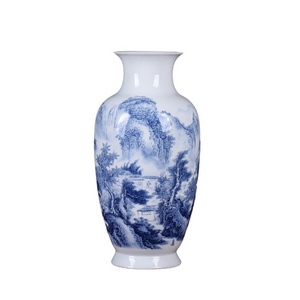 New Chinese style classical home decoration collection ornaments Jingdezhen blue and white porcelain vase