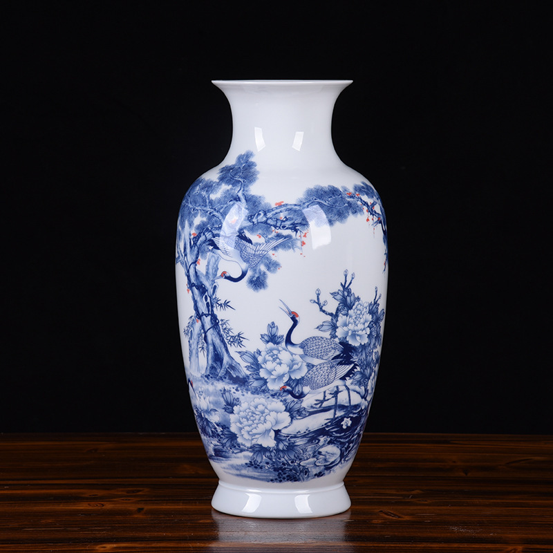 New Chinese style classical home decoration collection ornaments Jingdezhen blue and white porcelain vase