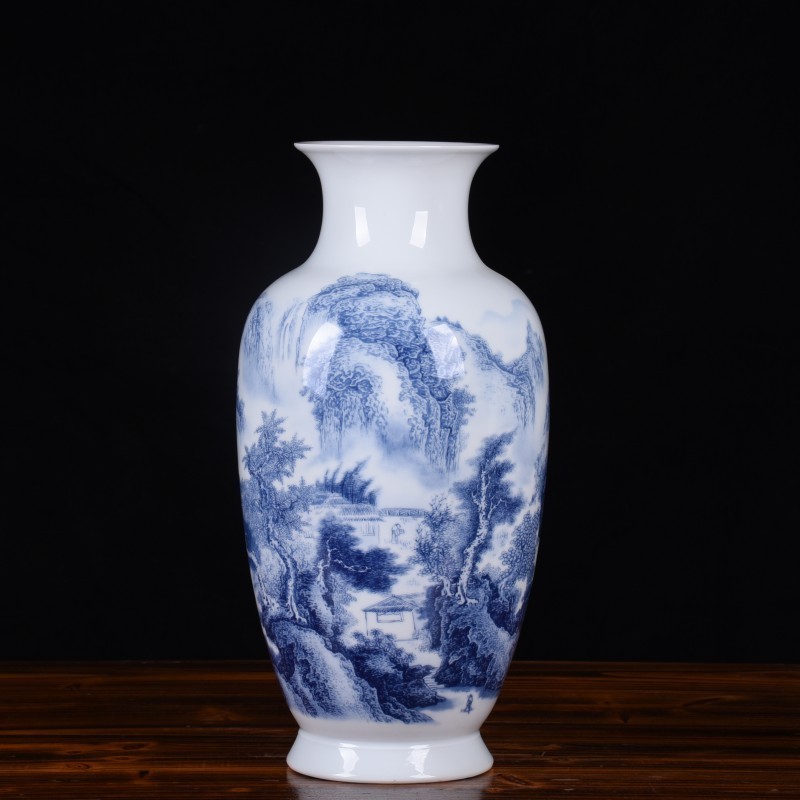 New Chinese style classical home decoration collection ornaments Jingdezhen blue and white porcelain vase