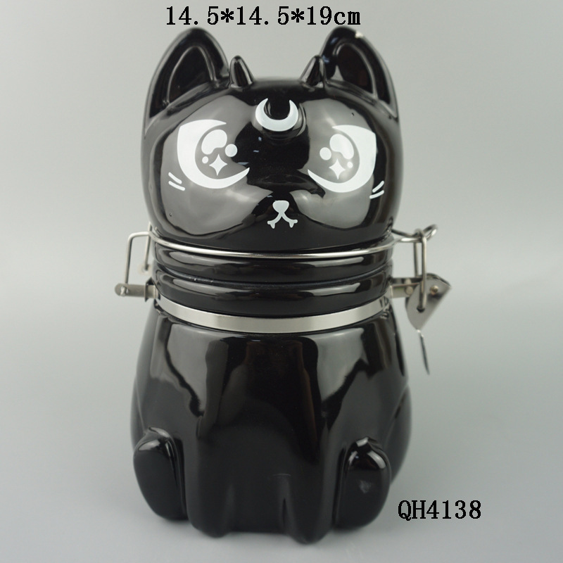 European Halloween  Sealed Jar Black Large Cookie jar Cartoon Animals Storage 3D Embossed Ceramic Jar