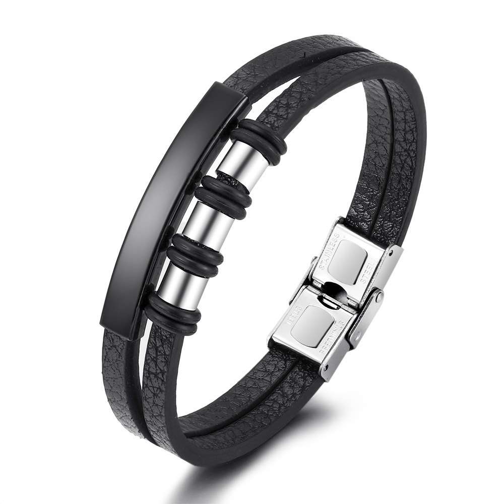 MLB025 Men's Stylish Retro Geometric Multi-Layered Braided Bracelet Vintage Titanium Steel for Party Gifts