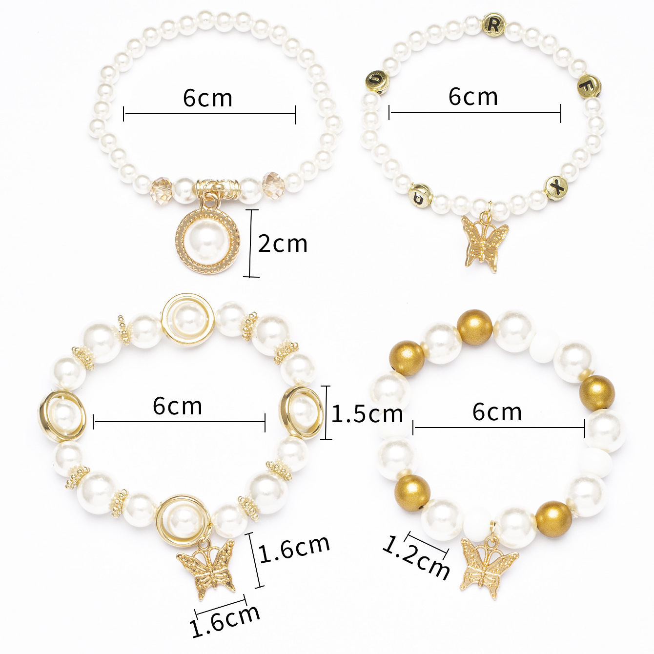 WBB022 Bohemian Stackable Beaded Bracelet Set for Women Girl Faux Pearl Butterfly Charm Strand Bracelet Jewelry Birthday Gift