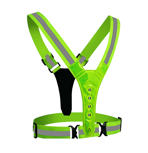 Green orange led flash running reflective vest and belt with bags