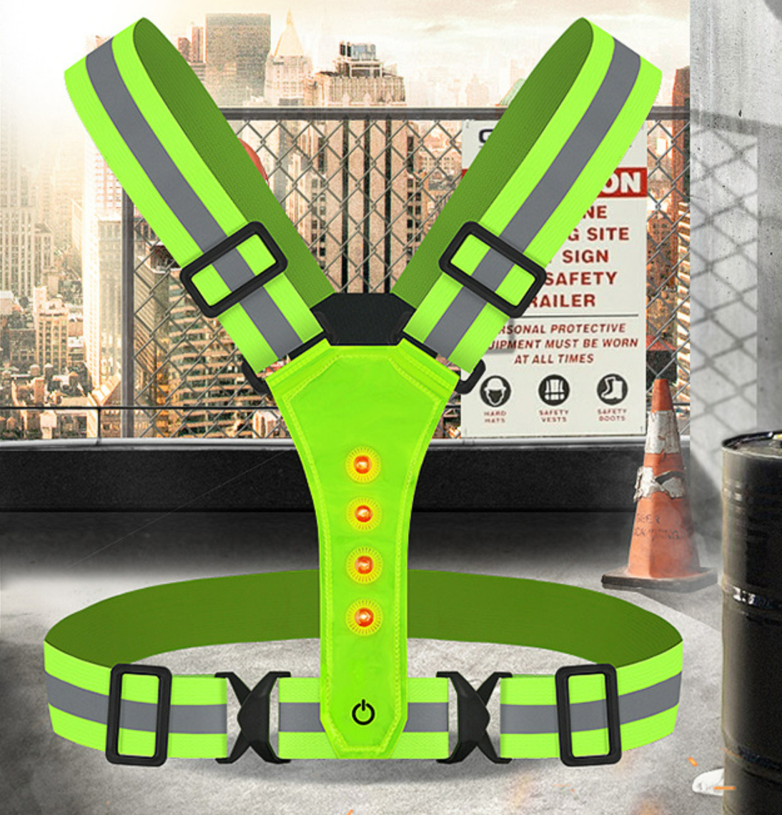 Green orange led flash running reflective vest and belt with bags