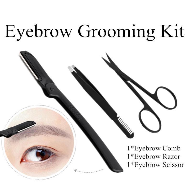 High Quality Stainless Steel Eyebrow Scissors Tweezers and Eyelash Tweezers Custom Eyebrow Grooming kit