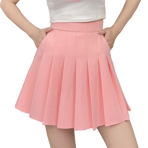 Short Skirt Mini Pleated Custom Uniform Casual Skirts in Stock Fashion Women High Waist Ladies Polyester for Women Knitted