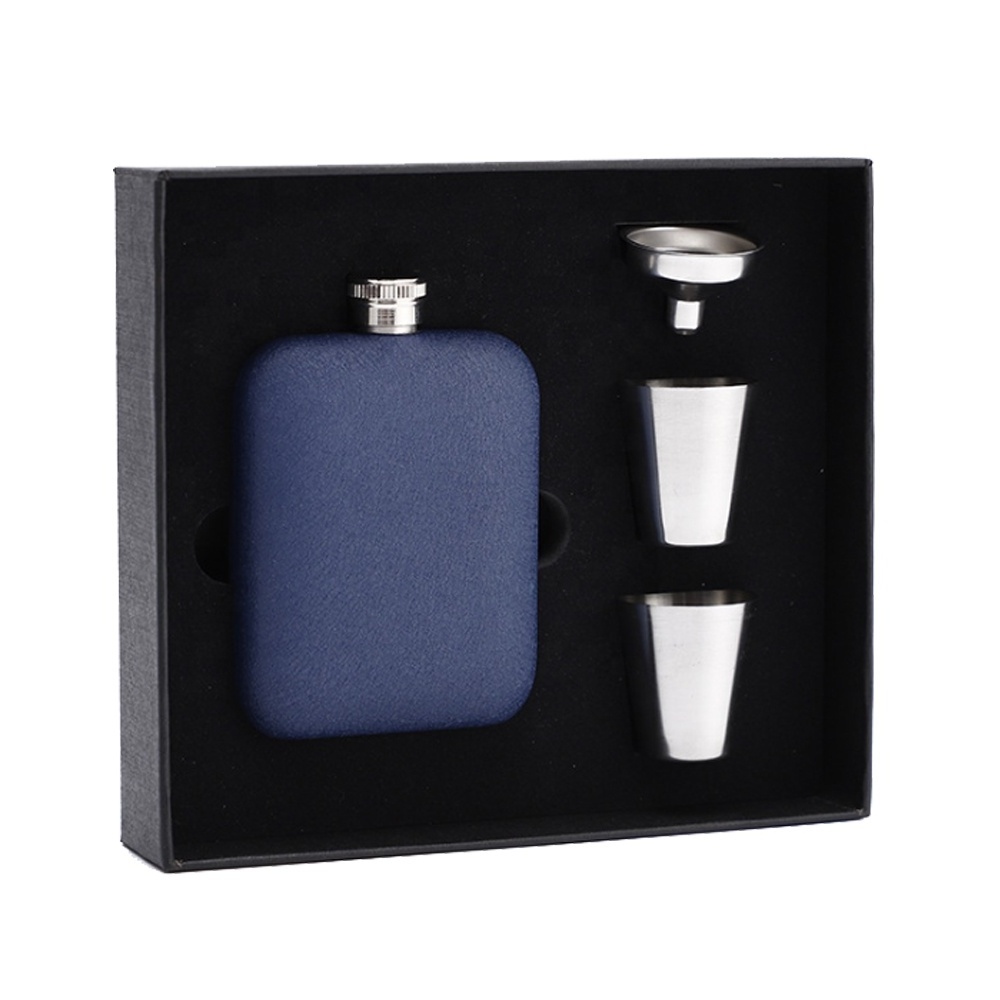 Men matte black hidden pocket whiskey liquor stainless steel alcohol hip flask with funnel gift sets 6oz Hiking Camping Gifts