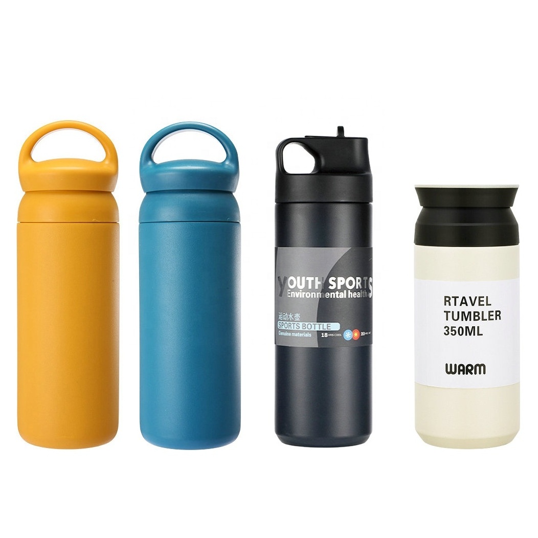 350ml 500ml custom powder coated double wall Insulated stainless steel coffee travel mug with handle straw lid