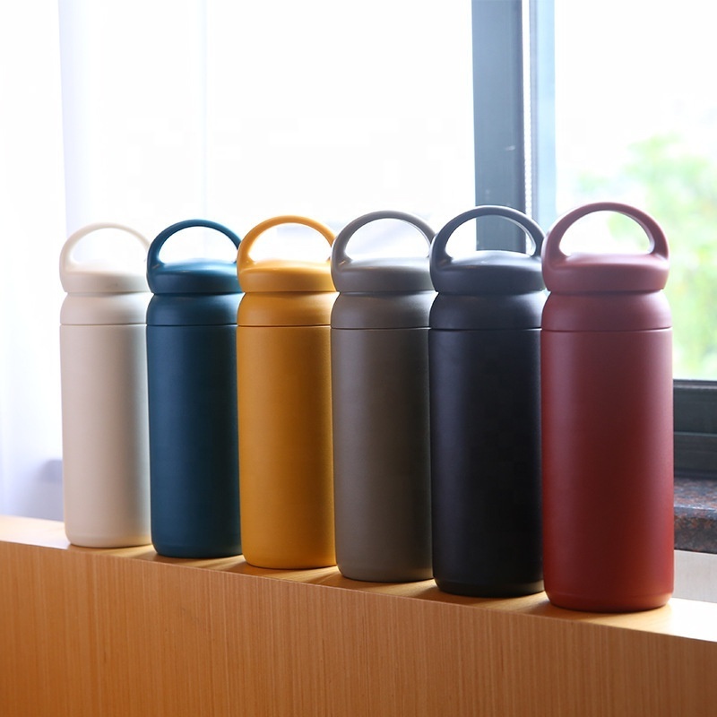 350ml 500ml custom powder coated double wall Insulated stainless steel coffee travel mug with handle straw lid