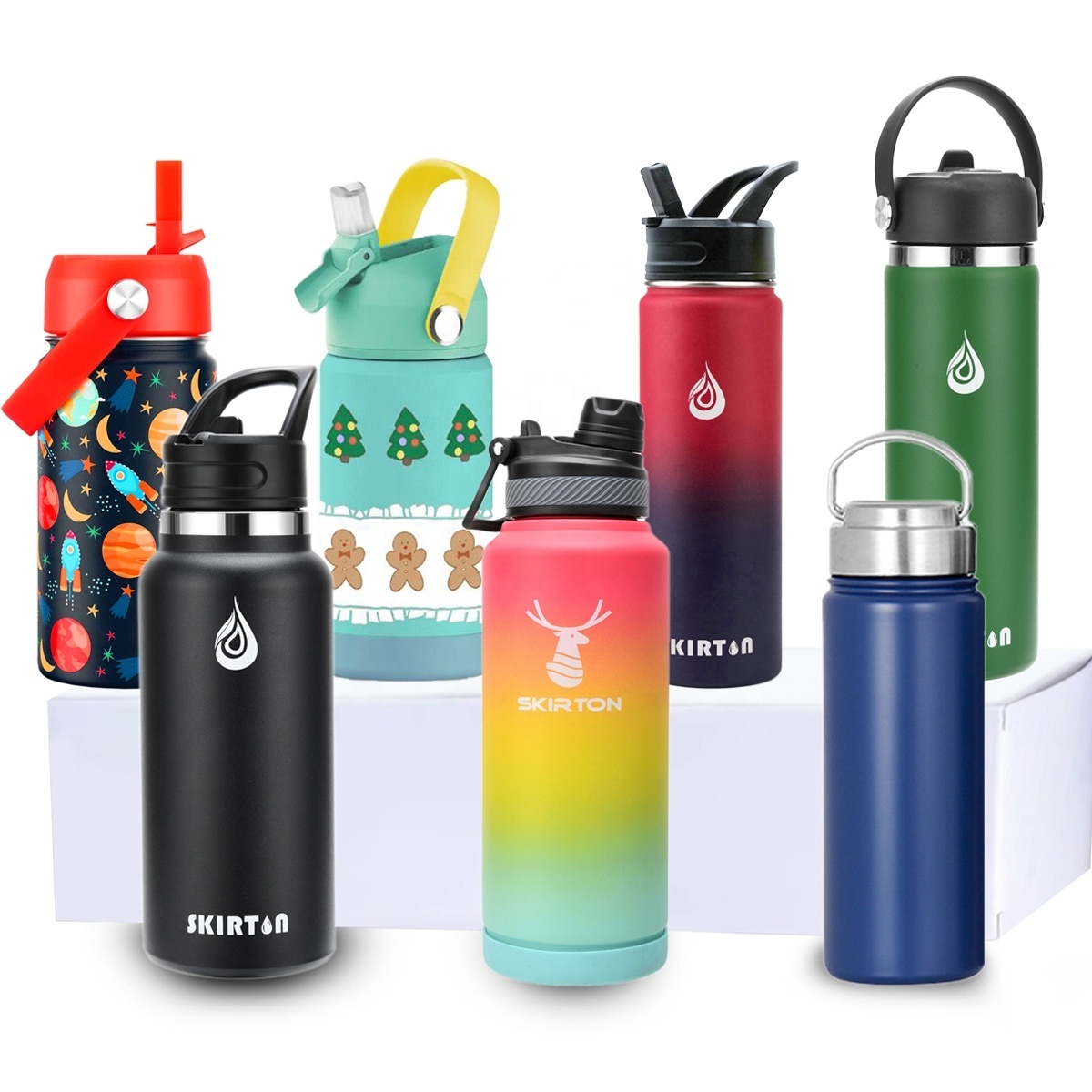 12oz 32oz 40oz kids custom double wall vacuum flip straw lid sports stainless steel insulated water bottle