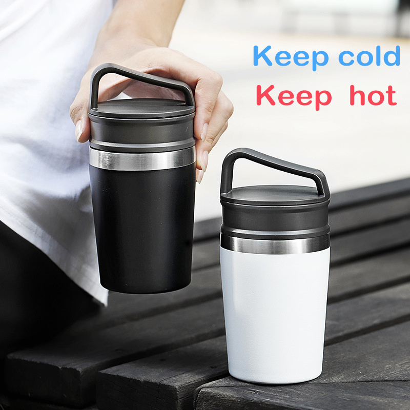 New arrival double wall stainless steel thermos coffee cup powder coating with handle lid