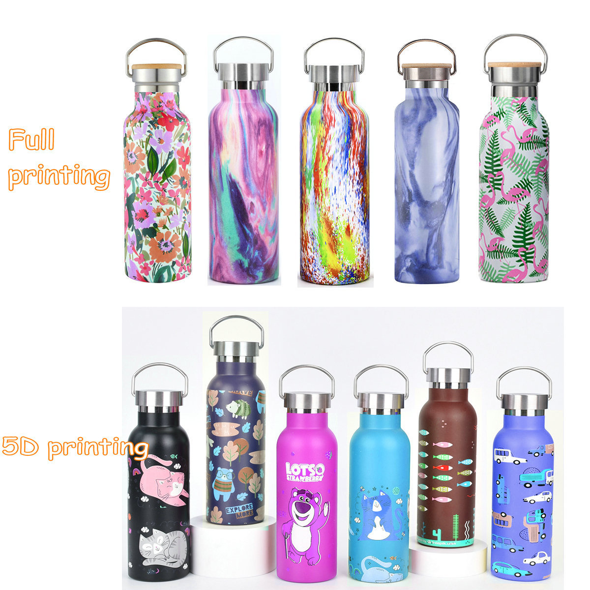 custom logo double wall  powder coated insulated vacuum flask thermos stainless steel water bottle