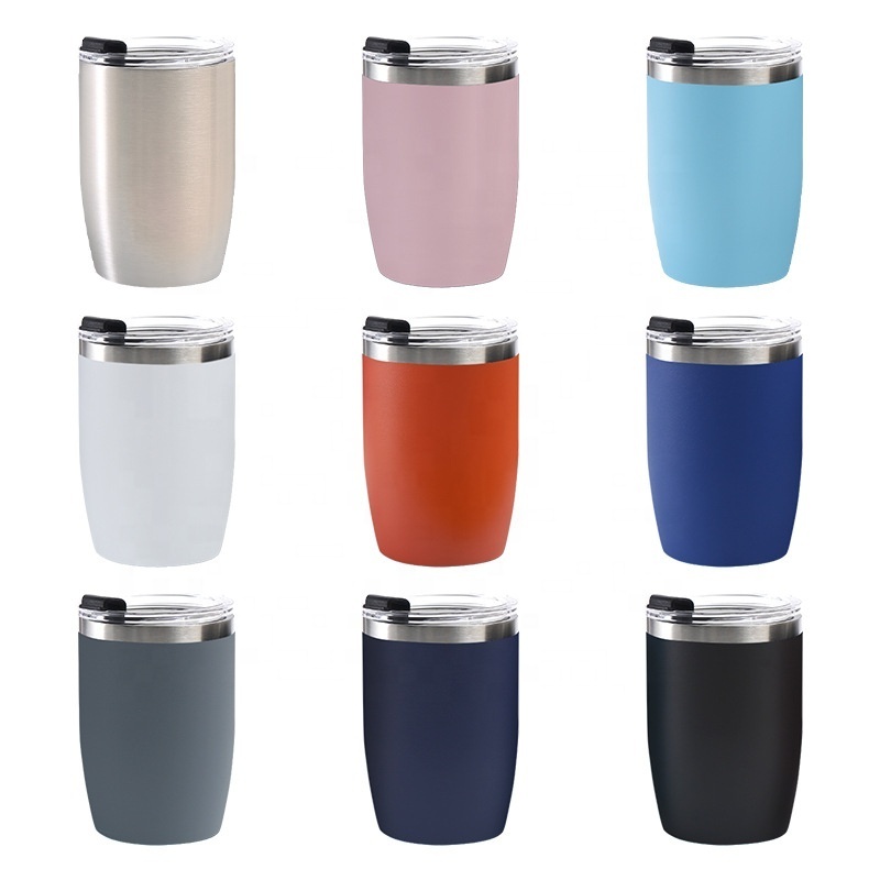 12oz wholesale insulated stainless steel stemless wine glass with lid straw custom logo powder coating