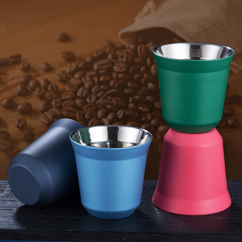 custom wholesale Stainless steel double wall espresso cups for coffee sets lungo espresso mug 80ml 160ml