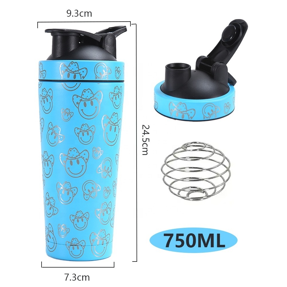 Custom 500ml 750ml double wall vacuum insulated Steel Mixes Mixing Ball Gym stainless steel protein shaker bottle cup